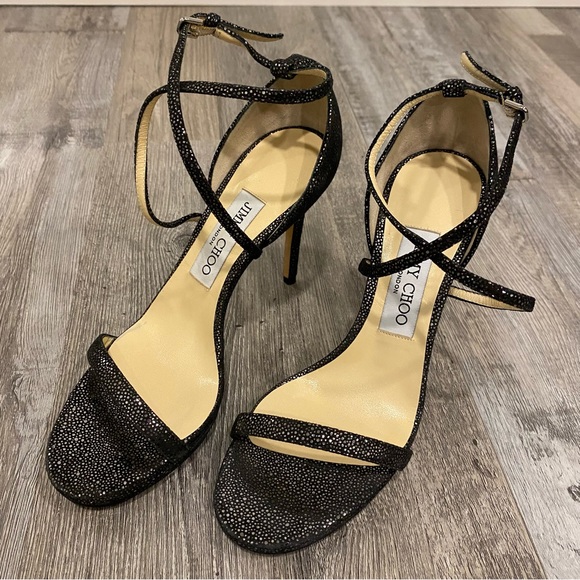 JIMMY CHOO Harper Anthracite Black Spotted Suede Sandal 36.5 - Picture 10 of 11